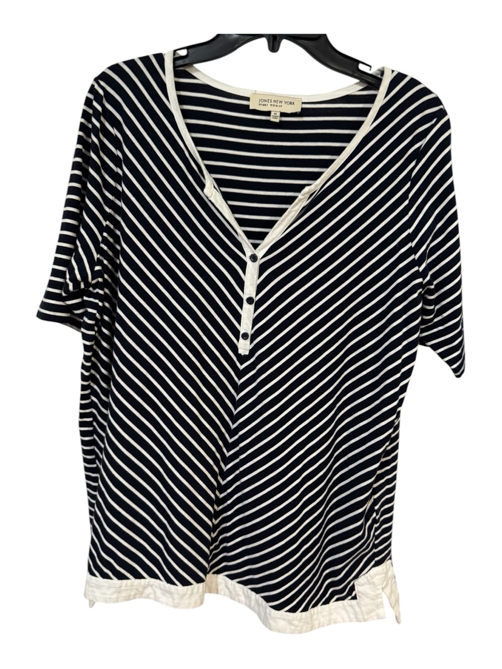 Jones New York Sport Woman 1X Navy White Striped Chevron Henley Tunic Top - Picture 2 of 8